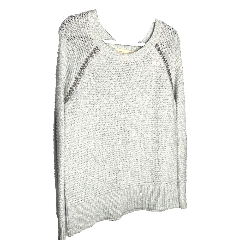 Anthropologie Sleeping On Snow Rhinestone Light Blue Knit Sweater Size small - Picture 2 of 7